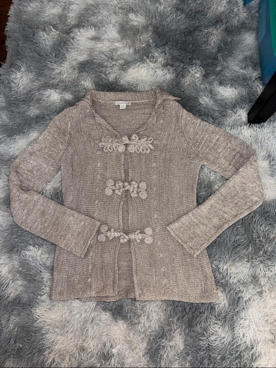 Coldwater Creek Sweaters - Cold water Creek Women's Taupe Knit Cardigan Sweater Decorative Frog Closures M